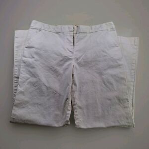 Tory Burch Sz 12 White Straight Leg Cotton Stretch Pants Button Fly Summer Work